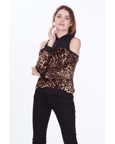 OMUZ AÇIK LEOPAR DESENLİ SWEAT